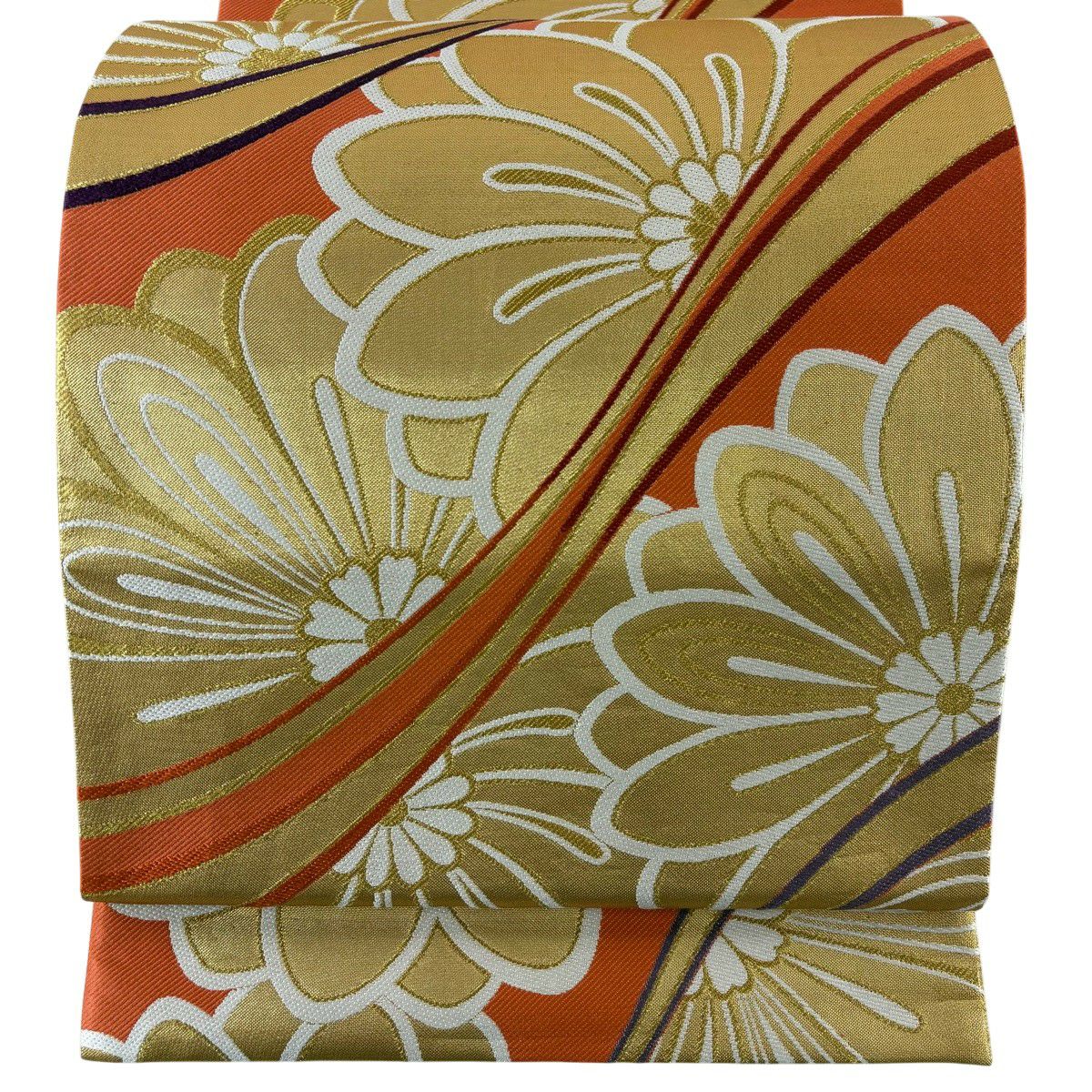 袋帯 秀品 草花 幾何学模様 朱色 六通 正絹｜中古・古着・リサイクル