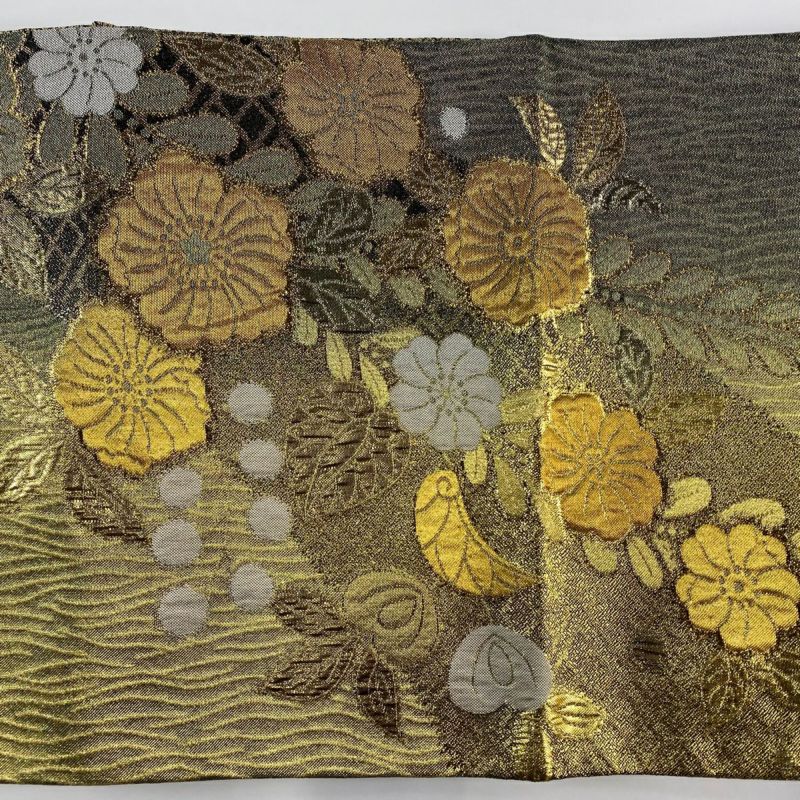 袋帯 美品 秀品 辻が花柄 箔 金色 六通 正絹｜中古・古着