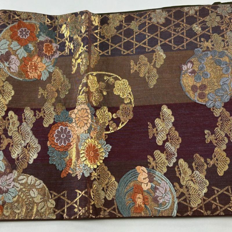 ZY-594 袋帯 花車 四季折々 牡丹 菊 藤 金糸 六通 高級 逸品 Amazon | [Kyoto Kashin] 【京都華心】信玄袋 しじら織り 粋