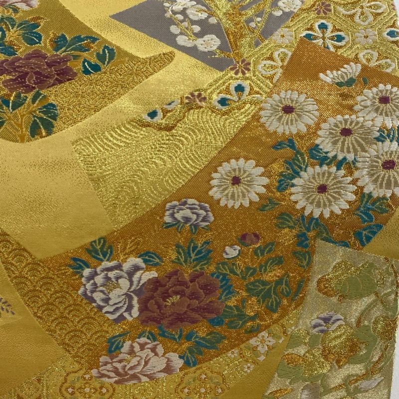 袋帯 秀品 熨斗 草花 唐織 箔 金色 六通 正絹｜中古・古着