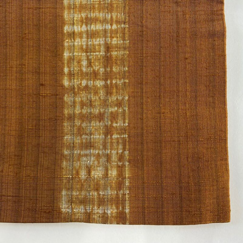 半幅帯 美品 名品 縞 幾何学 山吹茶色 正絹 中古 半幅帯 美品 名品 縞 幾何学 山吹茶色 正絹 中古