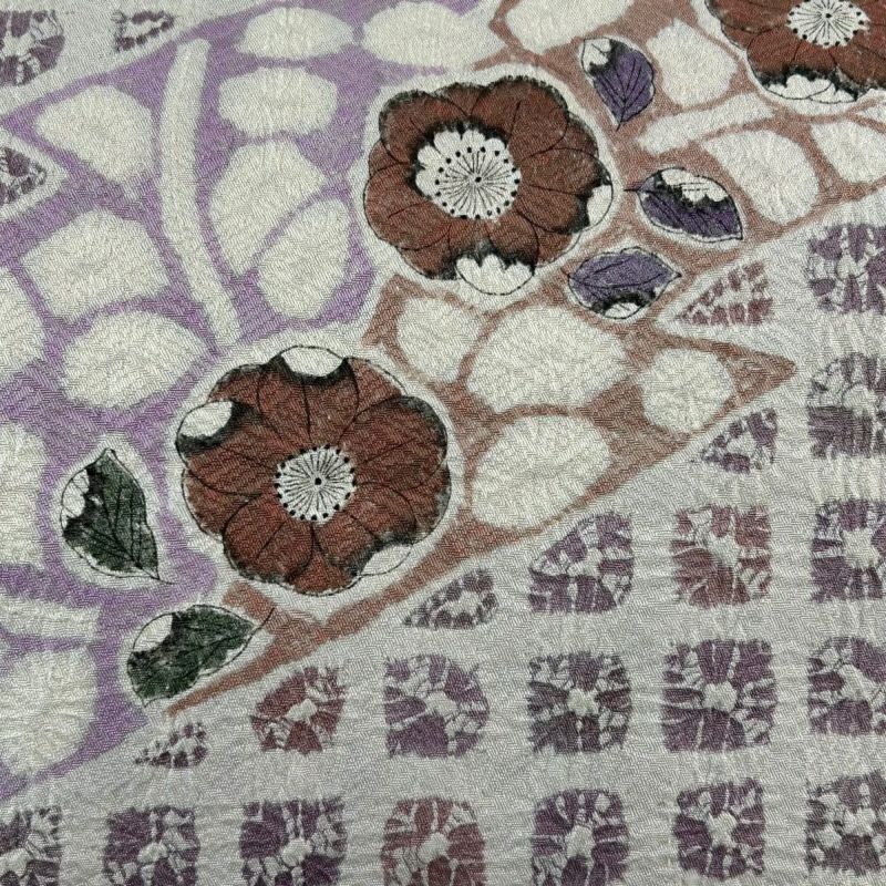 223　名古屋帯　名古屋仕立て　作家作品　落款あり　縮緬　希少　正絹　辻が花紋様 名古屋帯 名品 大脇一心 落款あり 辻ヶ花 灰色 正絹 中古