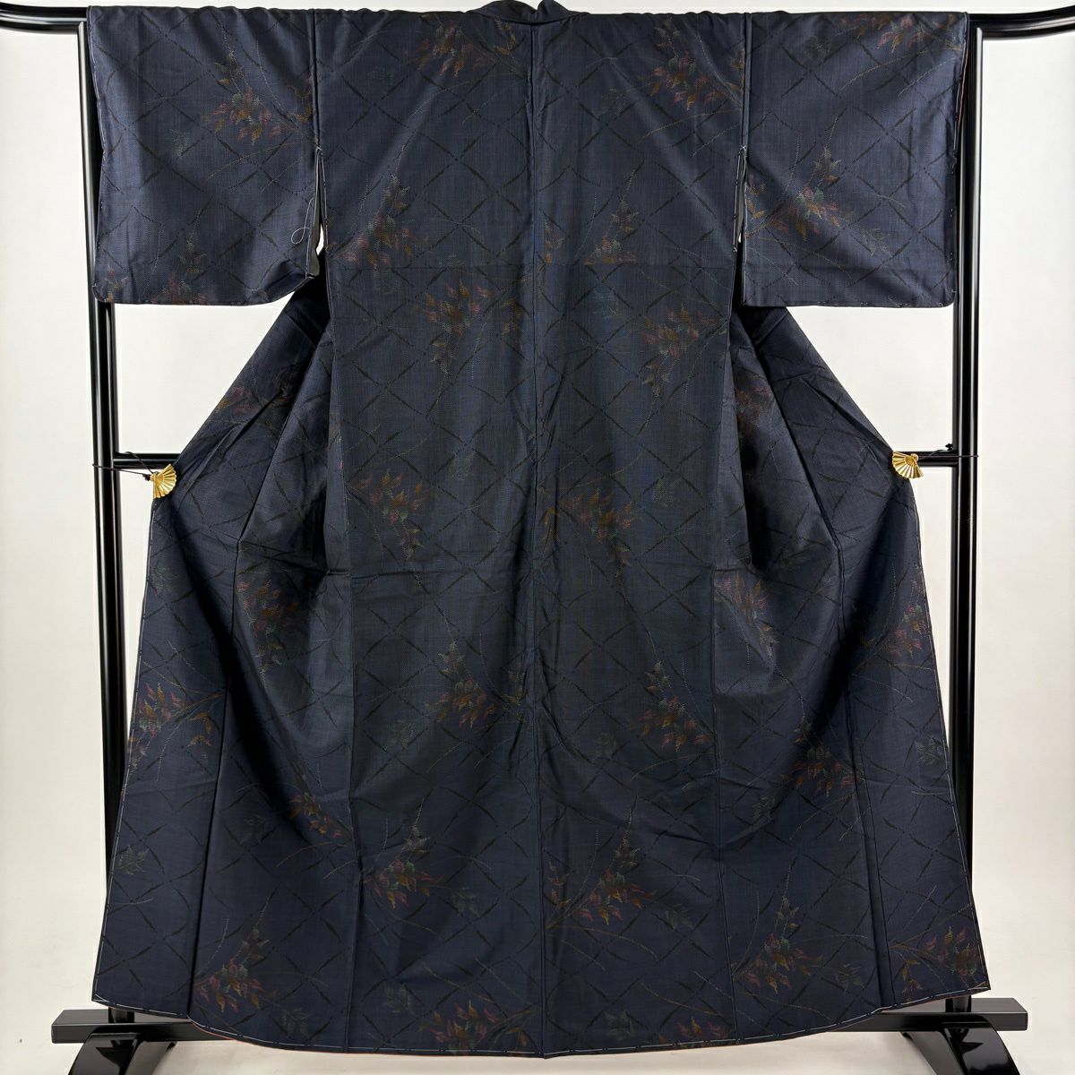 大島紬 身丈167cm 裄丈64.5cm M 袷 純泥染 証紙あり 竹 焦茶色 正絹