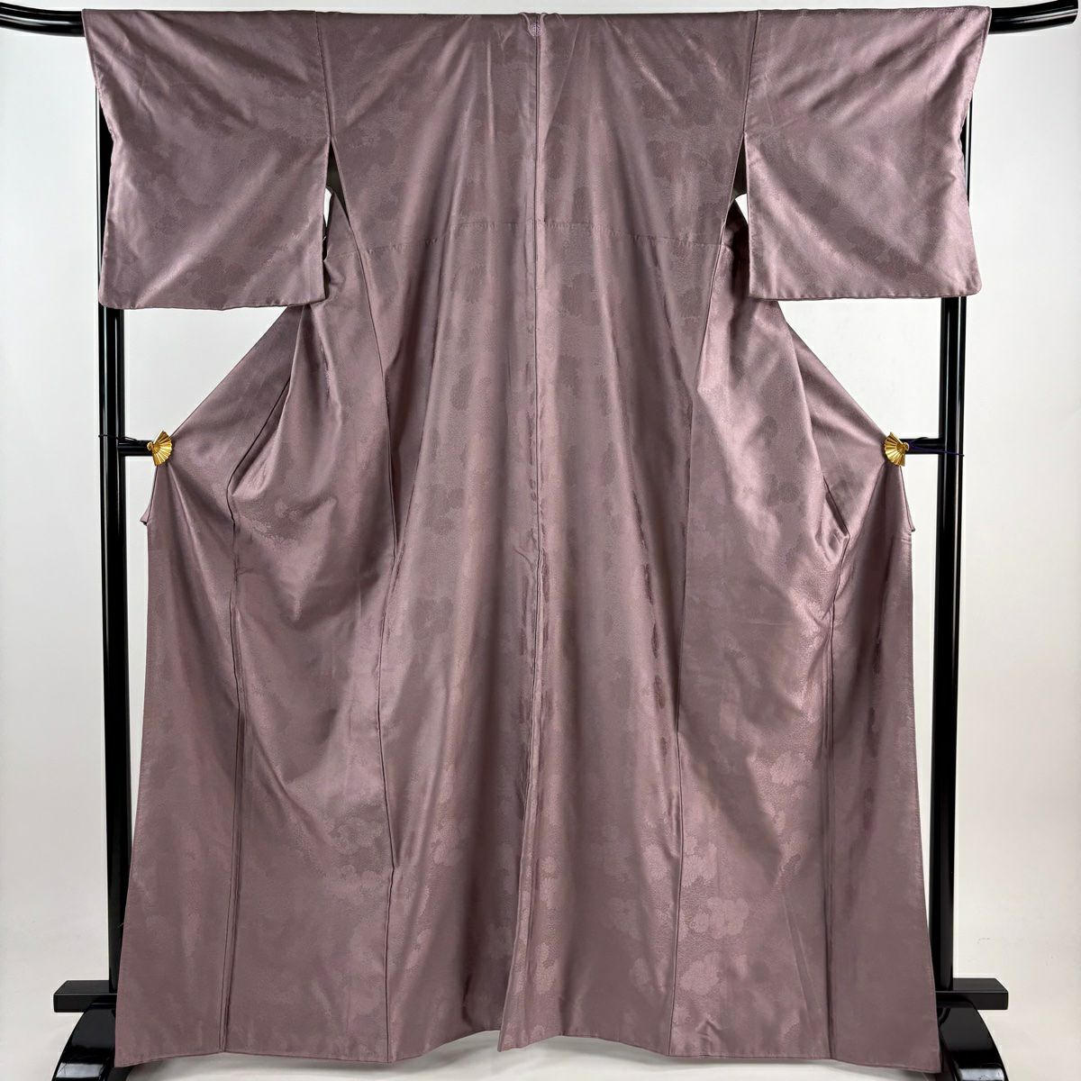 色無地 身丈166.5cm 裄丈69cm L 袷 地紋 灰紫 正絹 秀品 一つ紋 【中古】