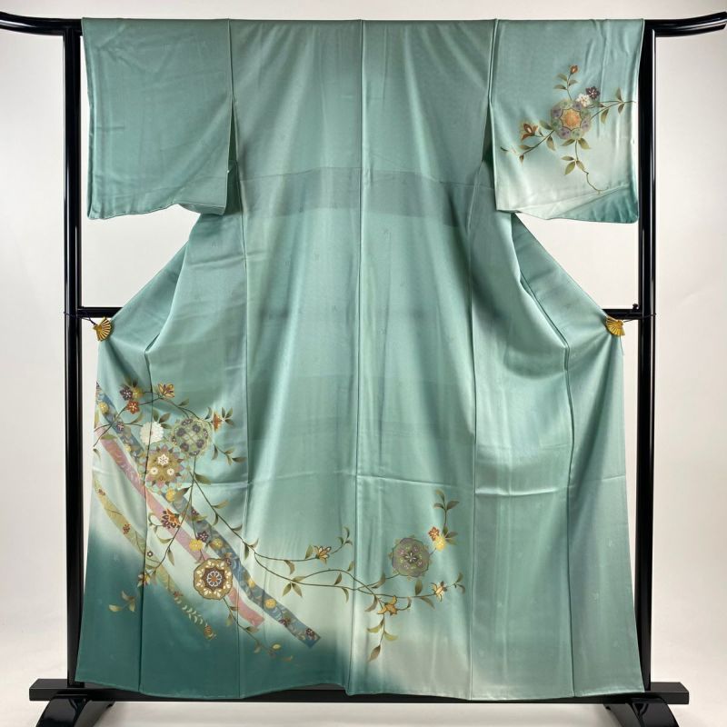 訪問着 身丈159cm 裄丈63cm S 袷 華文 草花 金彩 ぼかし 灰緑