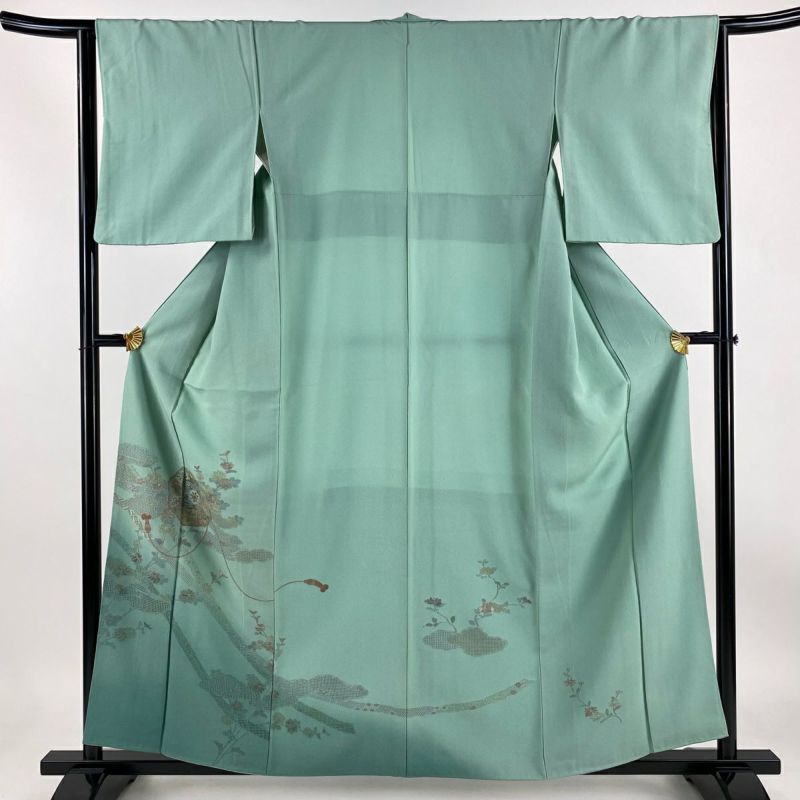 長襦袢 袷用 緑 地紋 雲 ねじ花 ネジ花 裄67.5 Ｌ 中古 sn1587 長襦袢 袷用 緑 地紋 雲 ねじ花 ネジ花 裄67.5 L 中古 sn1587