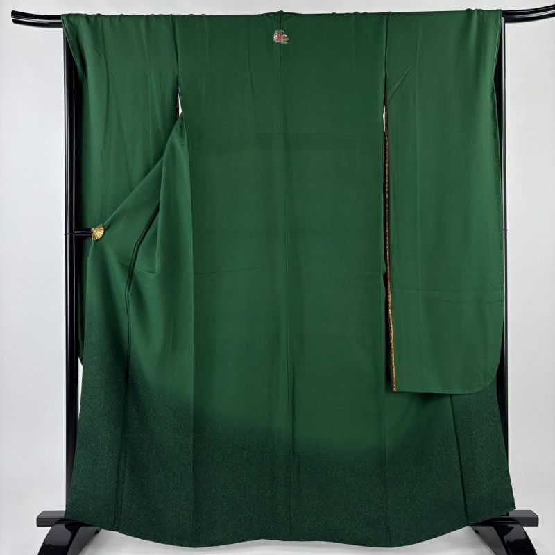 振袖 身長156-171cm 緑 正絹 振袖 身丈162cm 裄丈67.5cm L 袷 幾何学 ぼかし 深緑 正絹 名品