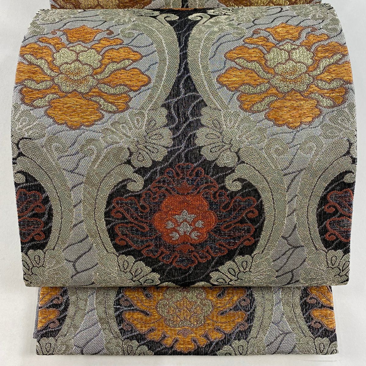 美品】 袋帯 秀品 辻が花柄 金銀糸 箔 灰色 六通 正絹｜中古・古着