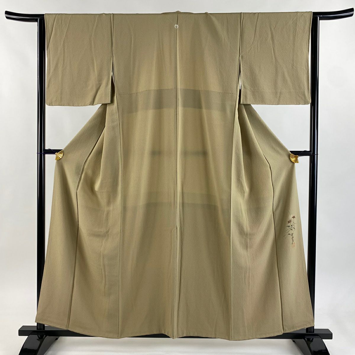 美品】 色無地 身丈158cm 裄丈63.5cm S 袷 茶色 正絹 優品 一つ紋