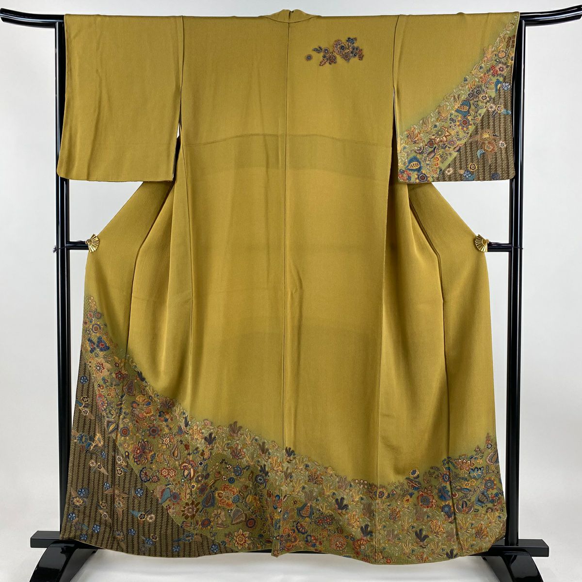 正絹　袷　訪問着　落款あり　蘭　鷺草　刺繍　黄色　トールサイズ　裄67　作家物 2622019108.jpg?1751328597