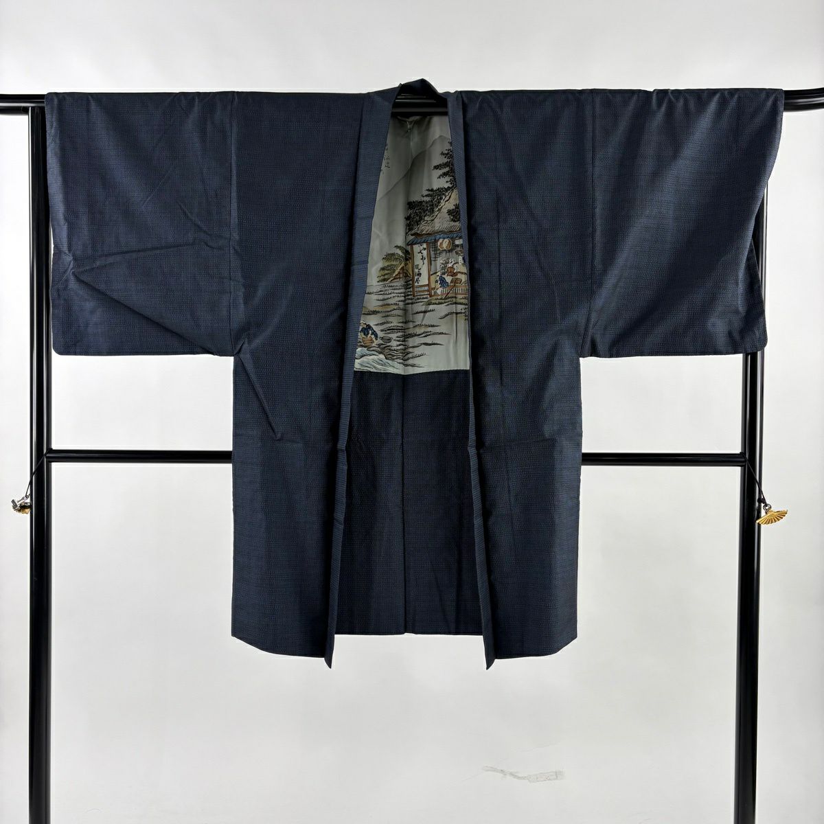 美品】 男着物 身丈150.5cm 裄丈67cm L 袷 アンサンブル 紬 亀甲絣