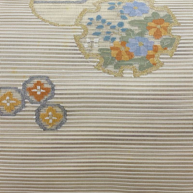 名古屋帯 名品 夏帯 八寸名古屋帯 絽 トンネル仕立て 雪輪 草花