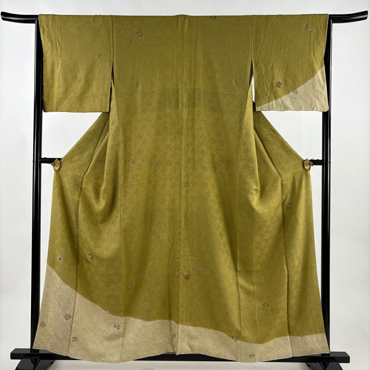 k187洗える訪問着 菱菊地紋 ややゆったり 身丈163裄丈66 H.L（アッシュ・エル） 訪問着 洗える セット 購入 5点セット 黄緑