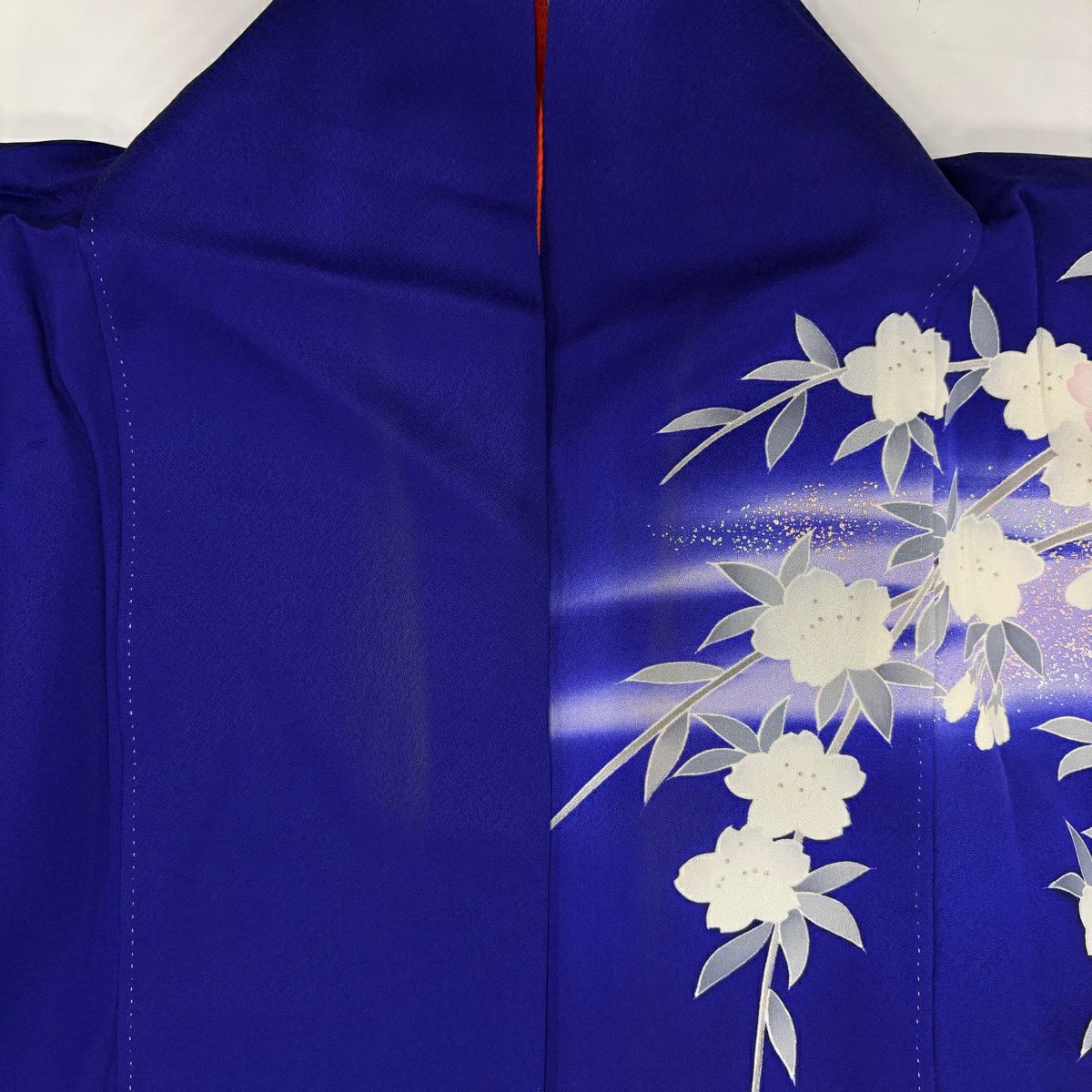 振袖 身丈156cm 裄丈68.5cm L 袷 桜 蝶 銀彩 ぼかし 青紫 正絹 秀品