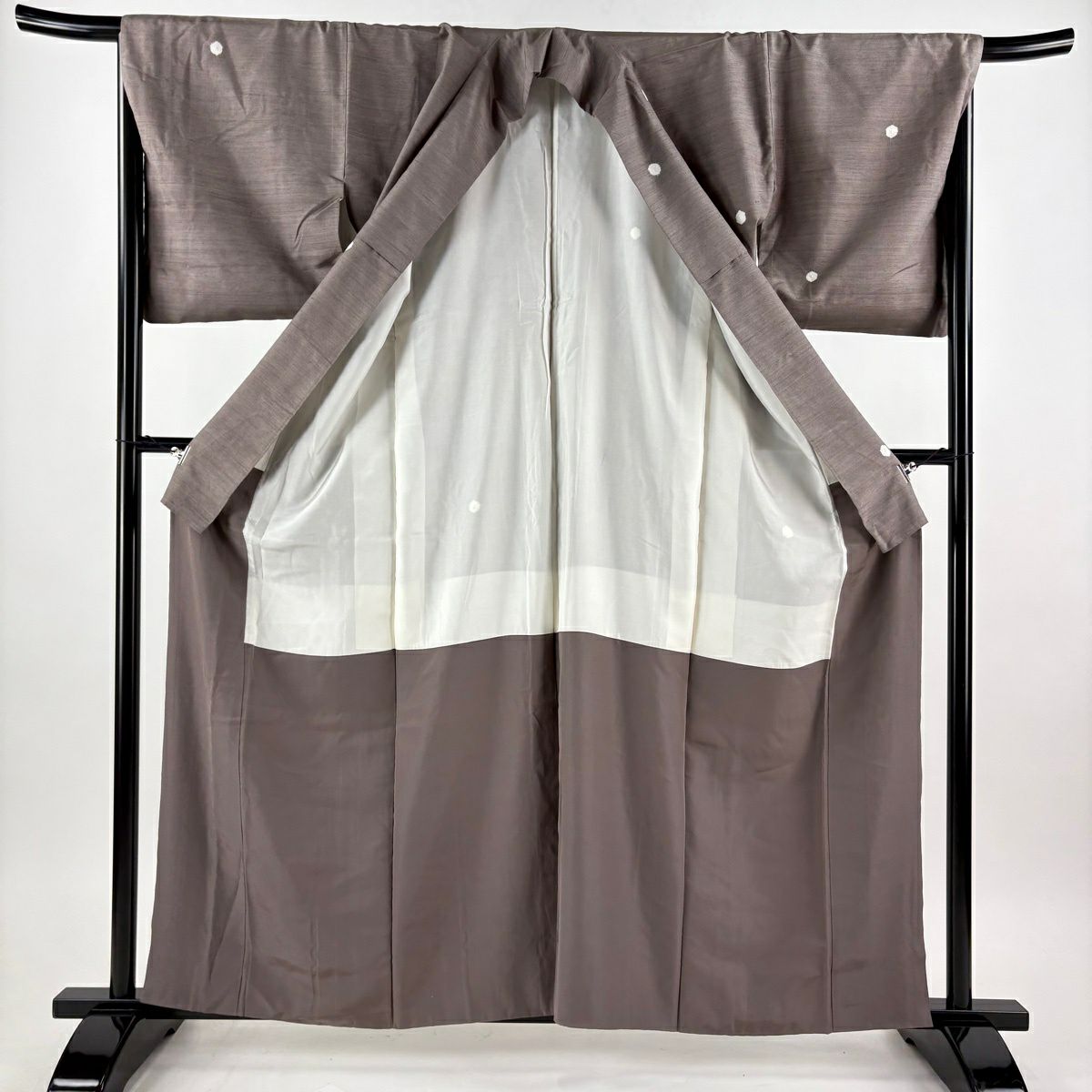 美品】小紋 身丈161.5cm 裄丈67.5cm L 袷 紬地 蛍ぼかし 絞り 茶紫