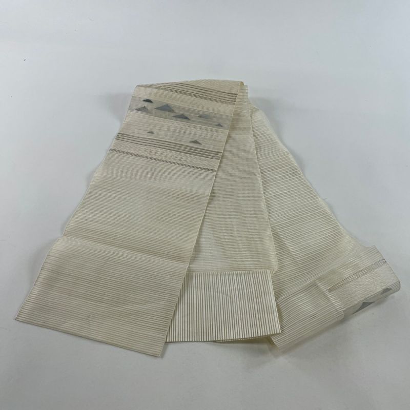 名古屋帯 美品 秀品 夏帯 絽 八寸名古屋帯 松葉仕立て 縞 山並み