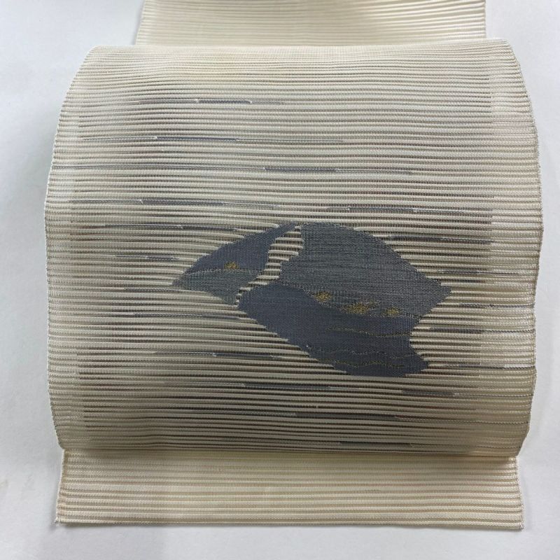 名古屋帯 秀品 夏帯 八寸名古屋帯 絽 葉柄 幾何学模様 箔