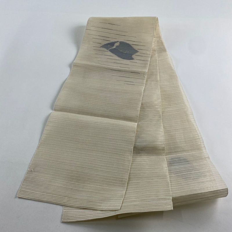 名古屋帯 秀品 夏帯 八寸名古屋帯 絽 葉柄 幾何学模様 箔