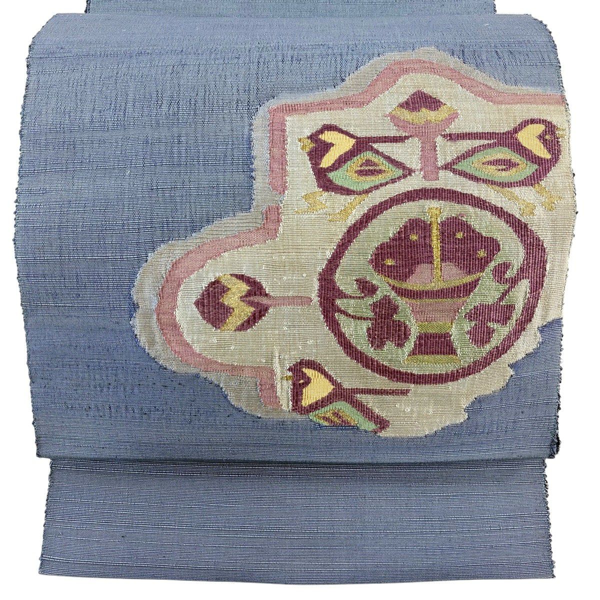 名古屋帯 秀品 帝王紫 落款あり 八寸名古屋帯 松葉仕立て 丸文 器物