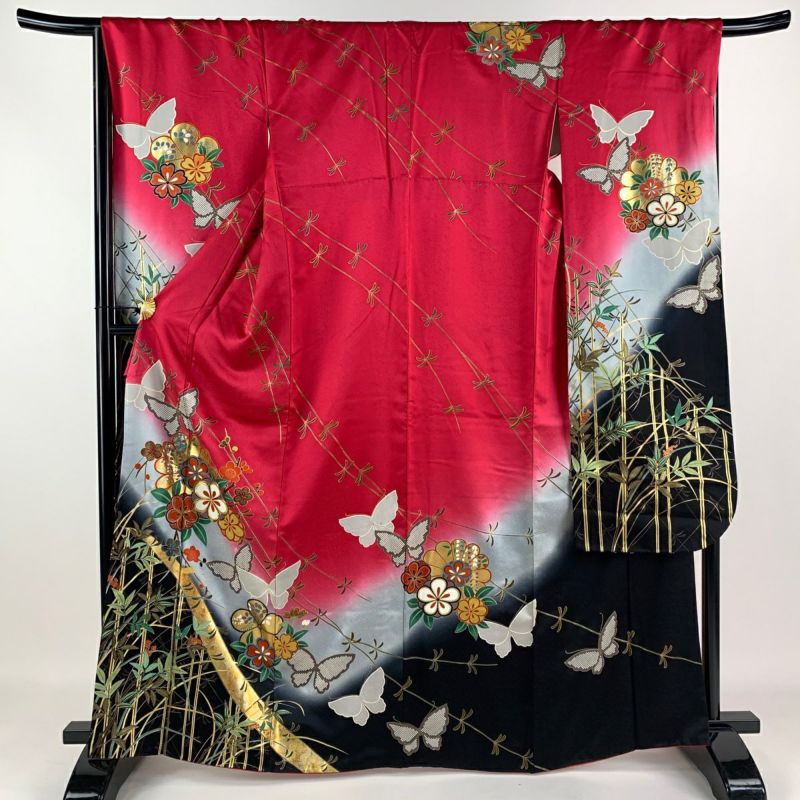 振袖 身丈165cm 裄丈67.5cm L 袷 蝶 草花 金糸 金彩 濃ピンク 正絹 秀品｜中古・古着・リサイクル着物通販｜バイセル オンライン