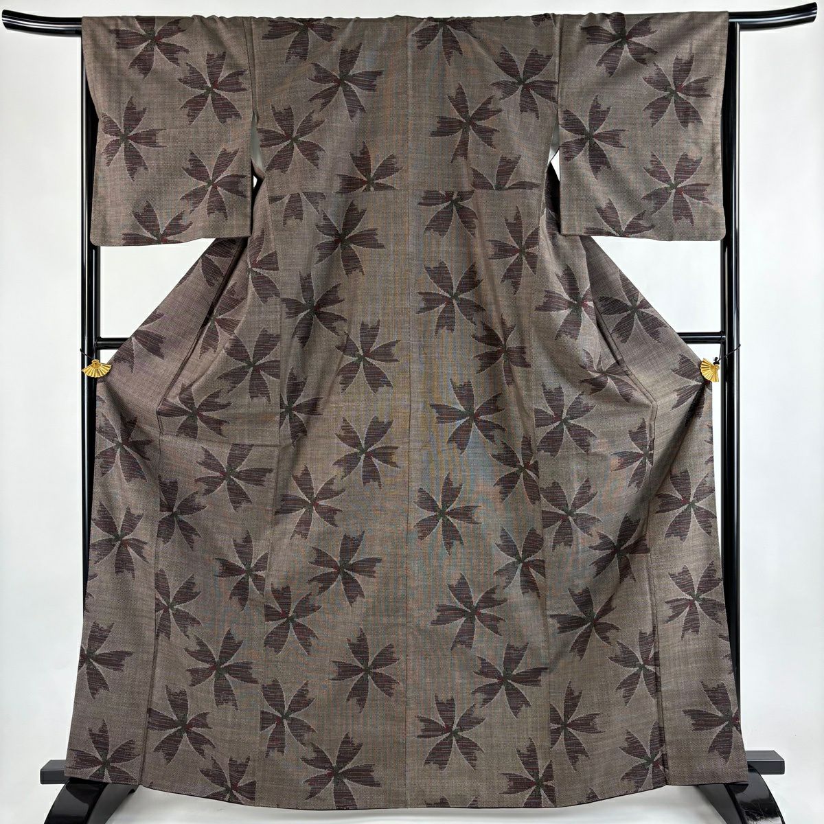 160 華 紬 大島紬 袷 花 茶 160 華 紬 大島紬 袷 花 茶