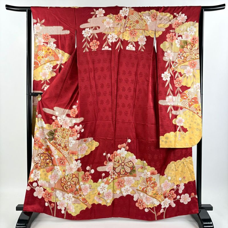 美品　正絹振袖セット　シンプルで素敵　❤︎赤の魔力❤︎ 160cm 振袖フルセット 身丈178裄74 豪華振袖 金銀彩 赤 黒 逸品 成人式