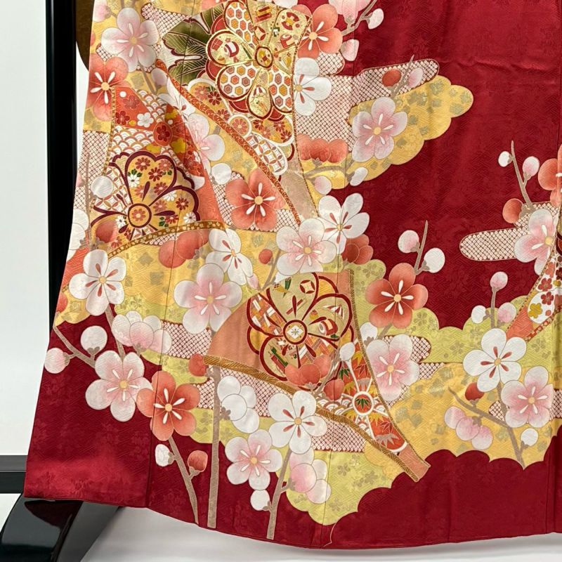美品　正絹振袖セット　シンプルで素敵　❤︎赤の魔力❤︎ 160cm 振袖 身丈163cm 裄丈63.5cm S 袷 梅 宝尽くし 金糸 金彩 赤 正絹