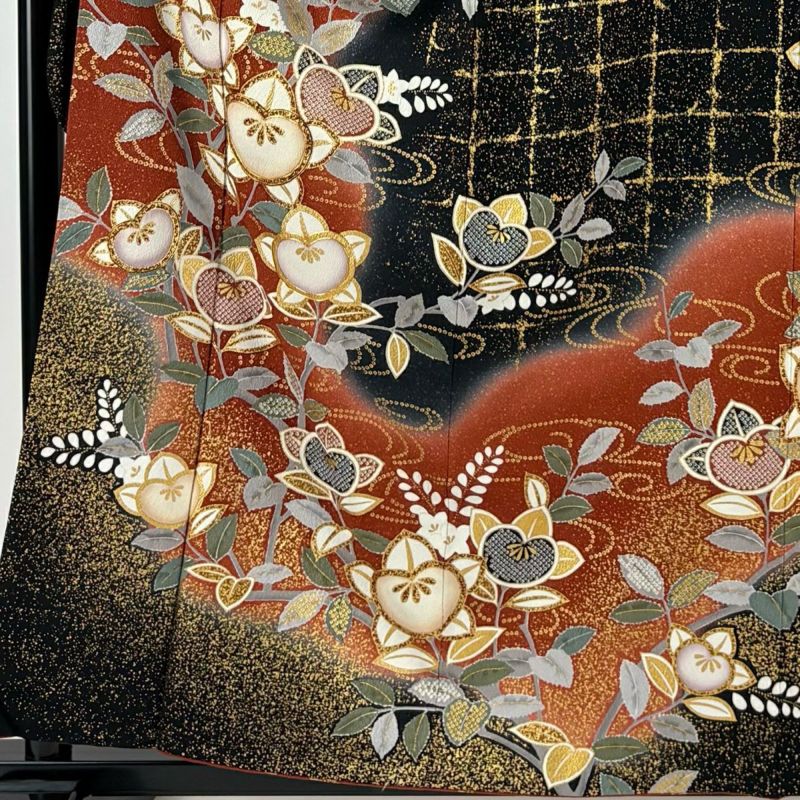 振袖 身長159-174cm 青　牡丹　菊　桜　亀甲紋　手毬　流水紋　正絹 振袖 身丈157.5cm 裄丈65.5cm M 袷 鈴乃屋 桜 牡丹 刺繍 金通し