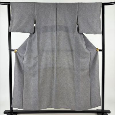 小紋 身丈155cm 裄丈62cm S 袷 幾何学模様 黒灰 正絹 美品 名品