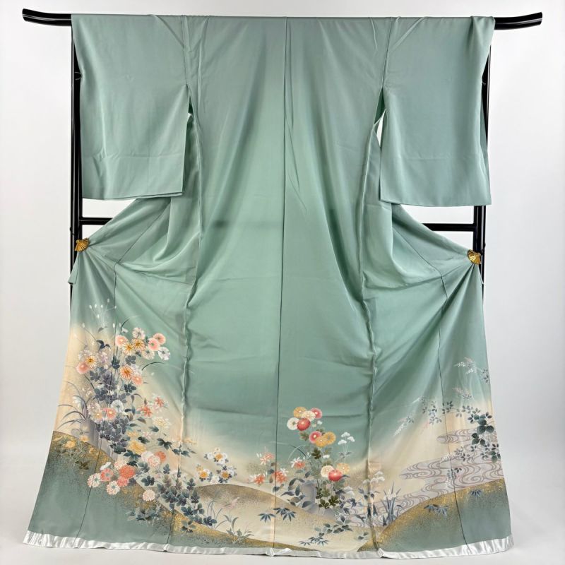 色留袖 身丈182cm 裄丈69cm 未仕立て 仮絵羽 菊 草花 金糸 金彩