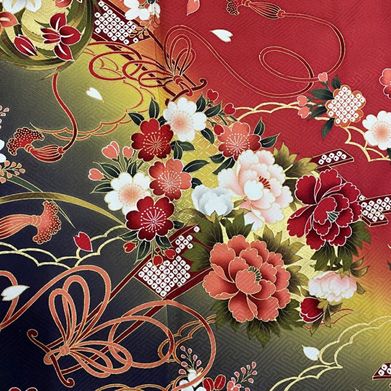 振袖 身長148-163cm 黒　紫　赤　ゴールド　薔薇　正絹 振袖 身長148-163cm 黒 紫 赤 ゴールド 薔薇 正絹 - メルカリ