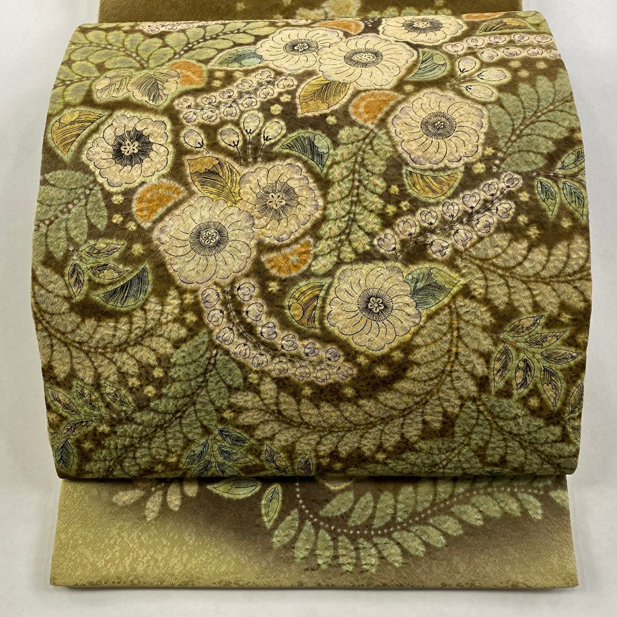 袋帯 秀品 纐纈 辻が花 金糸 箔 小豆色 お太鼓柄 正絹｜中古・古着