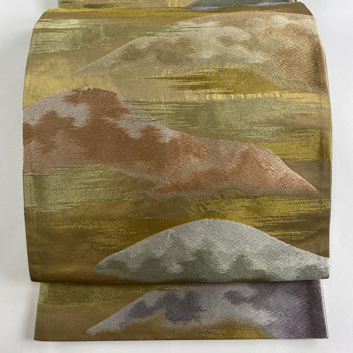 最終値引き】 70%OFF 袋帯 美品 名品 花唐草 網代 唐織 箔 灰緑 最終値引き】 70%OFF 袋帯 美品 名品 花唐草 網代 唐織 箔 灰緑