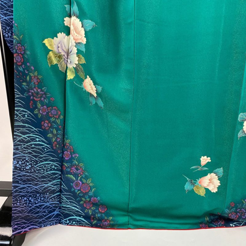 振袖 正絹 袷 蝶 藤 菊 緑 金通し 身丈約166cm 着物 状態良好 r1829-f-00.jpg