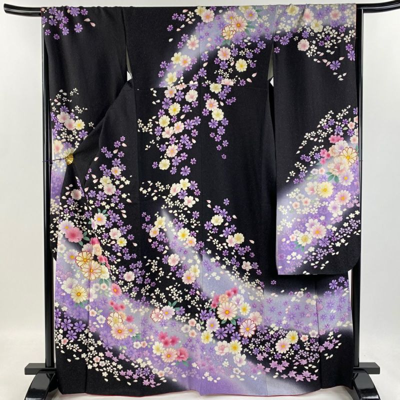 振袖 正絹 袷 蝶 藤 菊 緑 金通し 身丈約166cm 着物 状態良好 正絹 振袖フルセット 身丈163裄66 5 金箔 緑 蝶柄 成人式 7点
