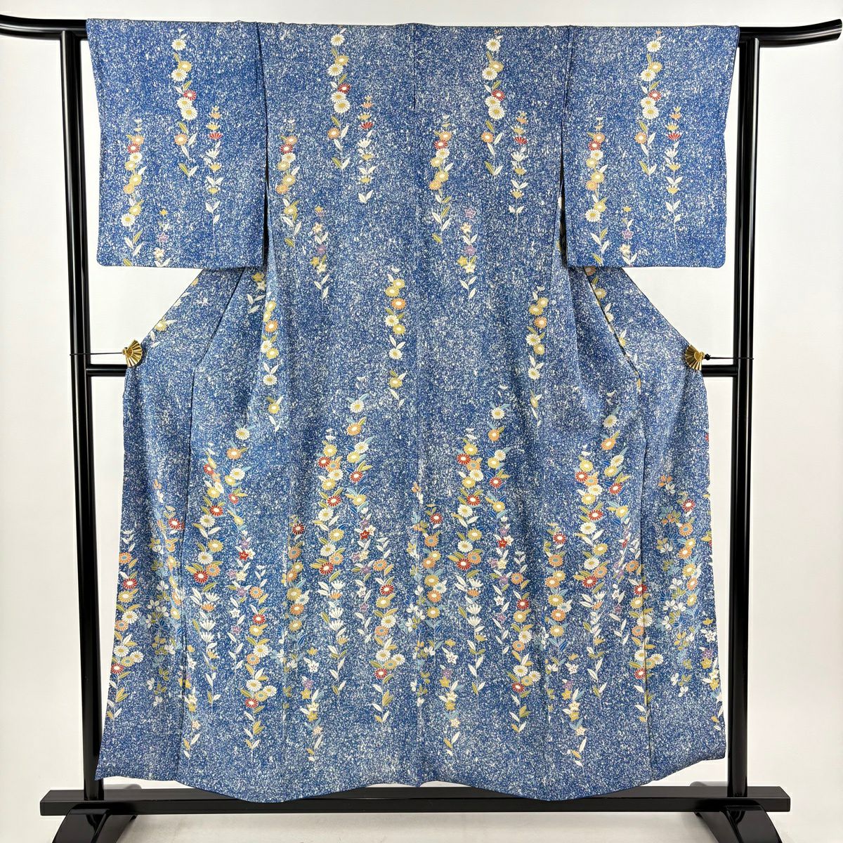 美品】 付下げ 身丈153cm 裄丈63cm S 袷 菊 桔梗 青 正絹 優品｜中古