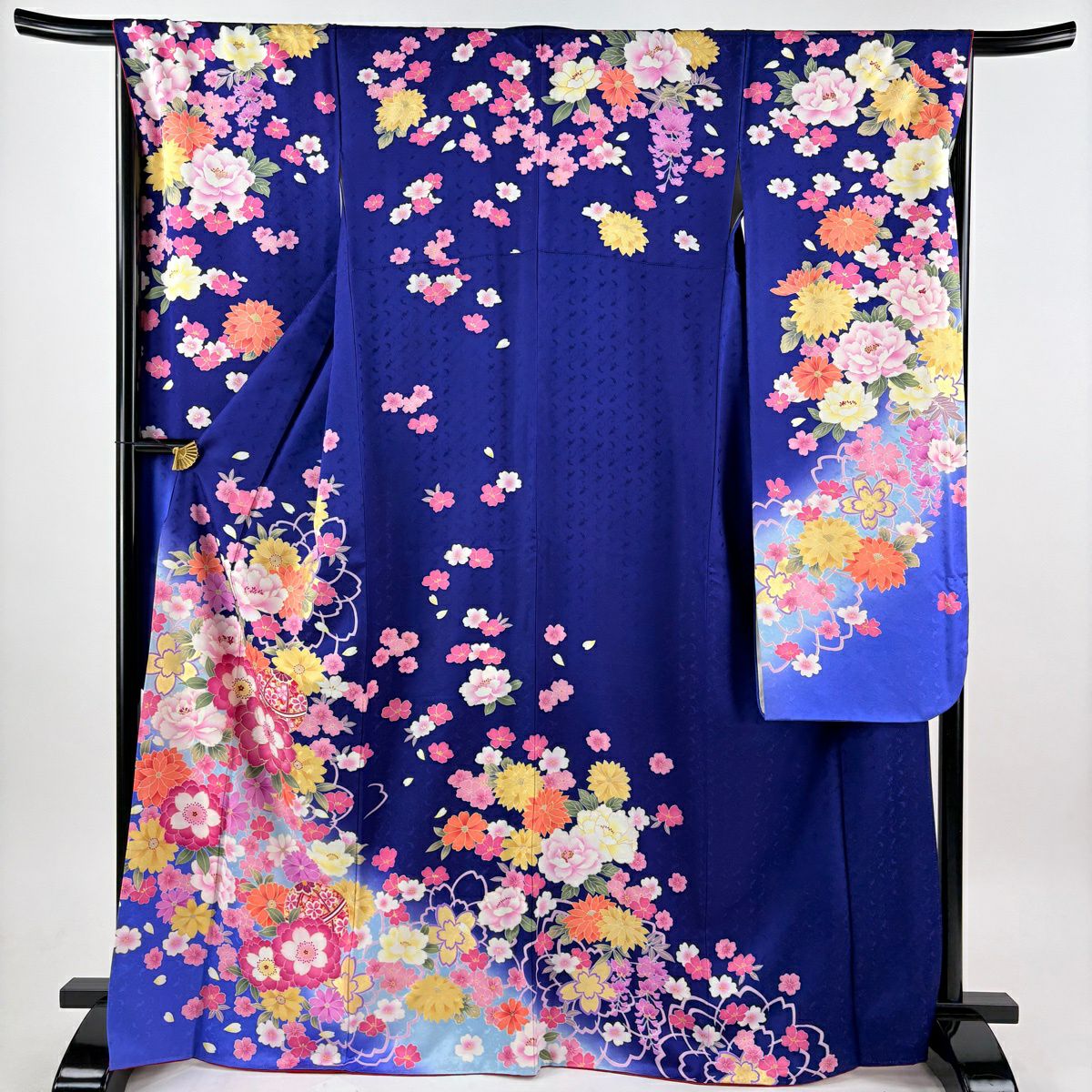 美品】 振袖 身丈169cm 裄丈68.5cm L 袷 桜 手鞠 銀通し 金彩 青紫