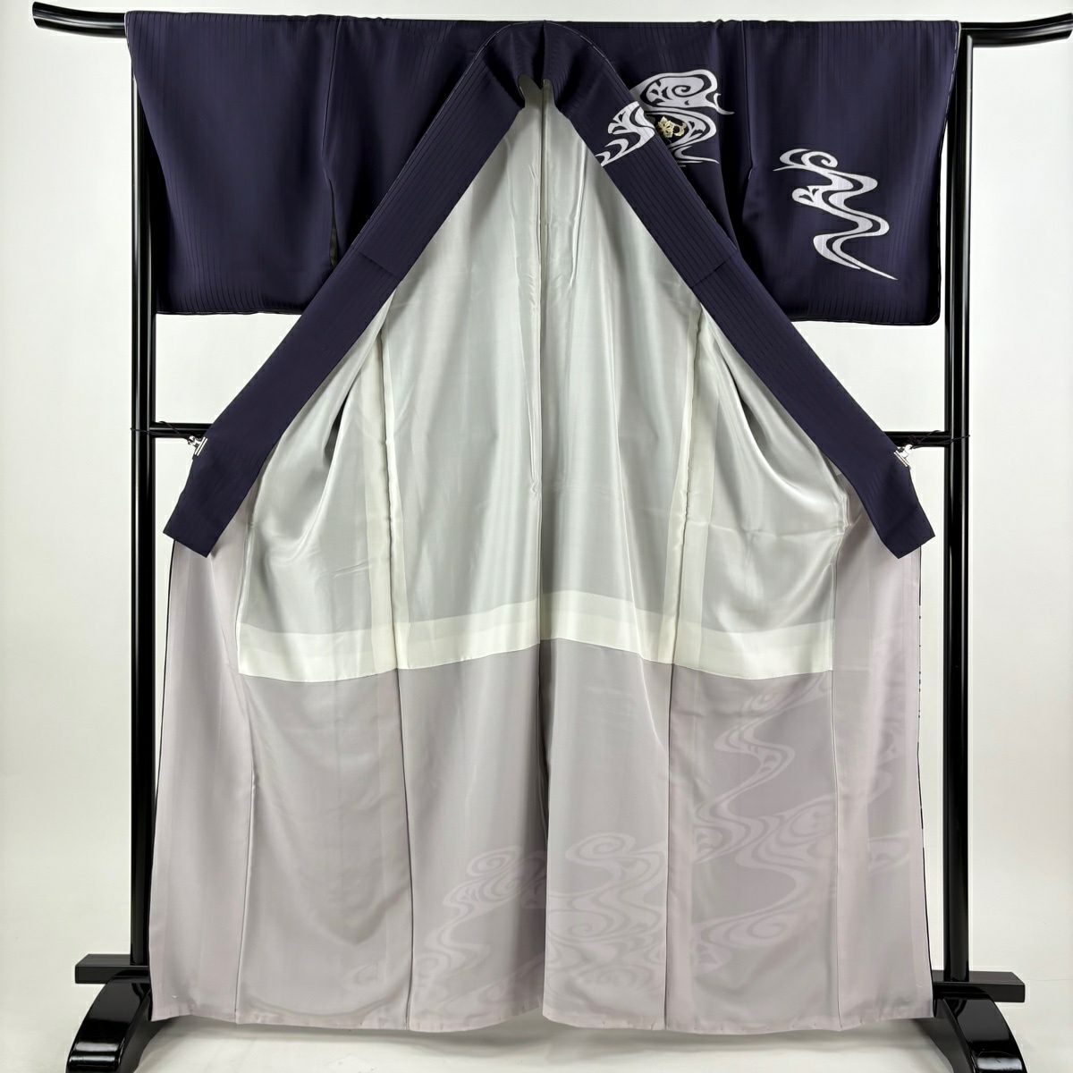 訪問着 袋帯2点セット身丈160cm 裄丈69cm L 袷 黒 絞り 草花 流水 訪問着 袋帯2点セット身丈160cm 裄丈69cm L 袷 黒 絞り 草花 流水 訪問