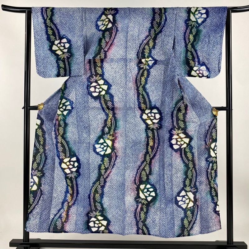 浴衣　絞り　藍色　花柄　裄長　着物　和装　美品 楽天市場】濃藍（浴衣｜和服）：レディースファッションの通販