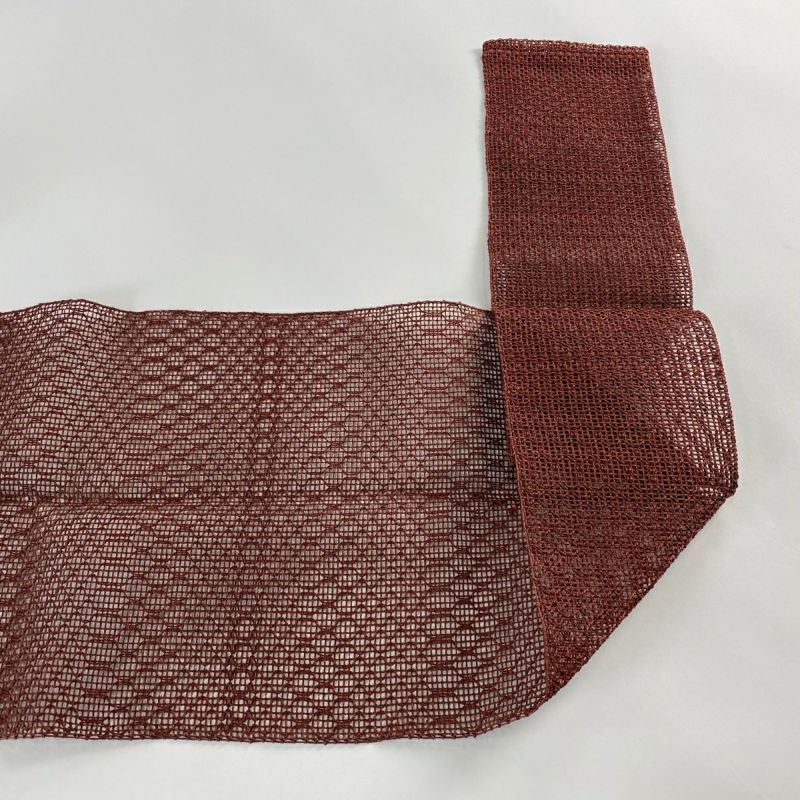 名古屋帯 秀品 夏帯 羅 八寸名古屋帯 トンネル仕立て えんじ色