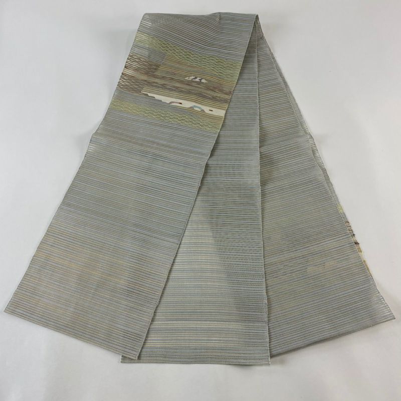 名古屋帯 美品 秀品 夏帯 八寸名古屋帯 絽 幾何学模様 よろけ縞
