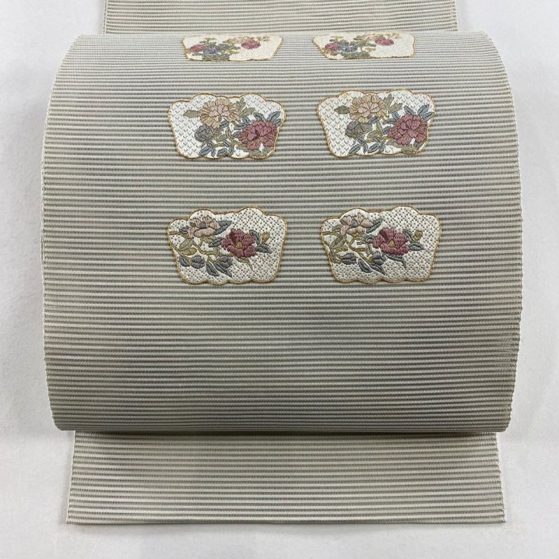 名古屋帯 秀品 夏帯 絽 八寸名古屋帯 松葉仕立て 椿 菊 唐織 金