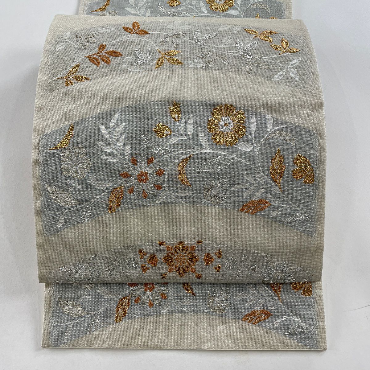 袋帯 美品 秀品 花唐草 刺繍 箔 青 六通 正絹 【中古】 袋帯 美品 秀品