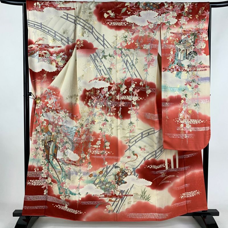 振袖 身丈160.5cm 裄丈68cm L 袷 御所車 桜 金銀彩 金糸