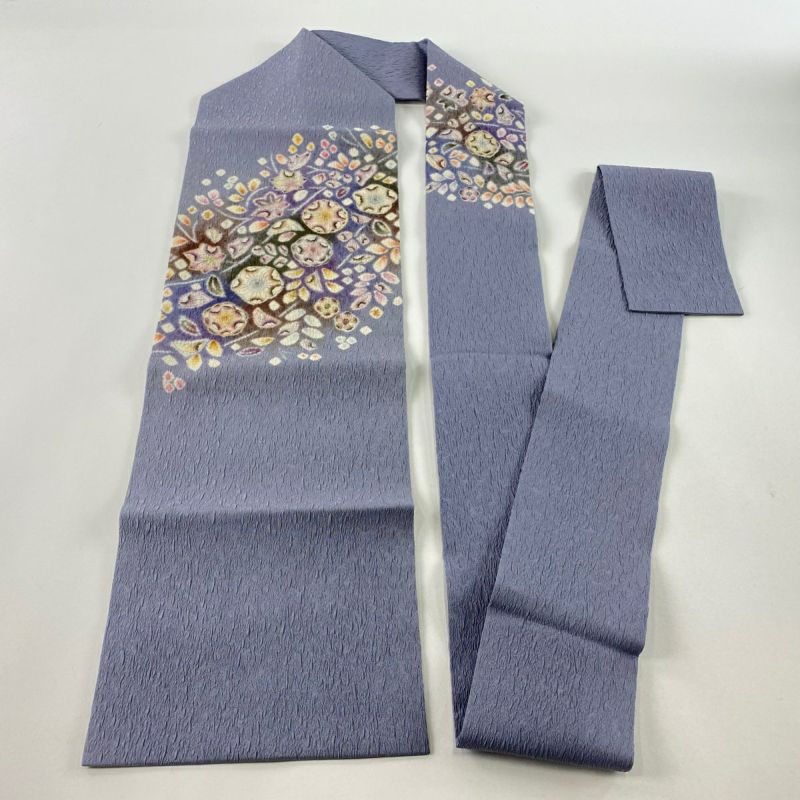極美品　正絹　華やかな絞り　しぼり　シボリ　名古屋帯　薄くて軽い　幾何学ぼかし 名古屋帯 名品 辻が花柄 絞り ぼかし 青灰色 正絹｜中古・古着