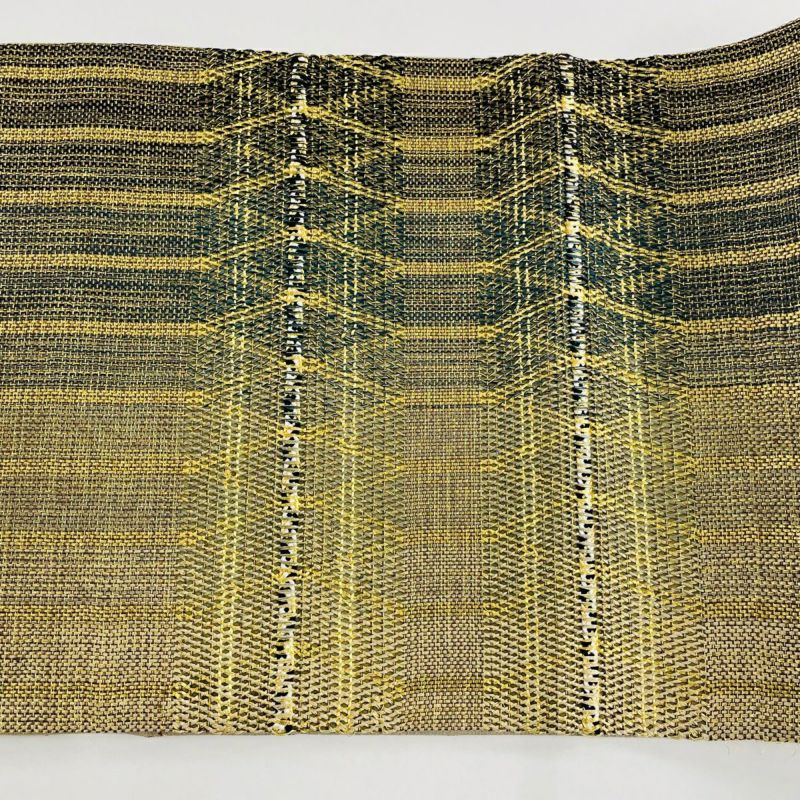 袋帯 美品 名品 縞 斜め格子 金糸 金茶 お太鼓柄 正絹｜中古