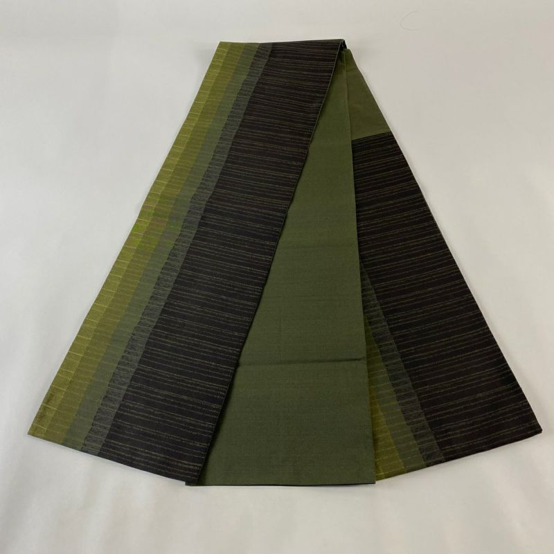 袋帯 美品 名品 縞 幾何学模様 濃紺 六通 正絹｜中古・古着