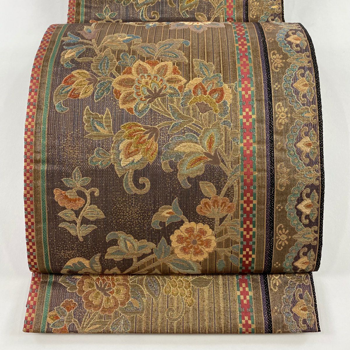 ◆商品保証書付き太鼓柄袋帯【風景樹林文】作家物 お太鼓柄］袋帯 中古美品 作家物 456cm O-041 美品 袋帯 秀品