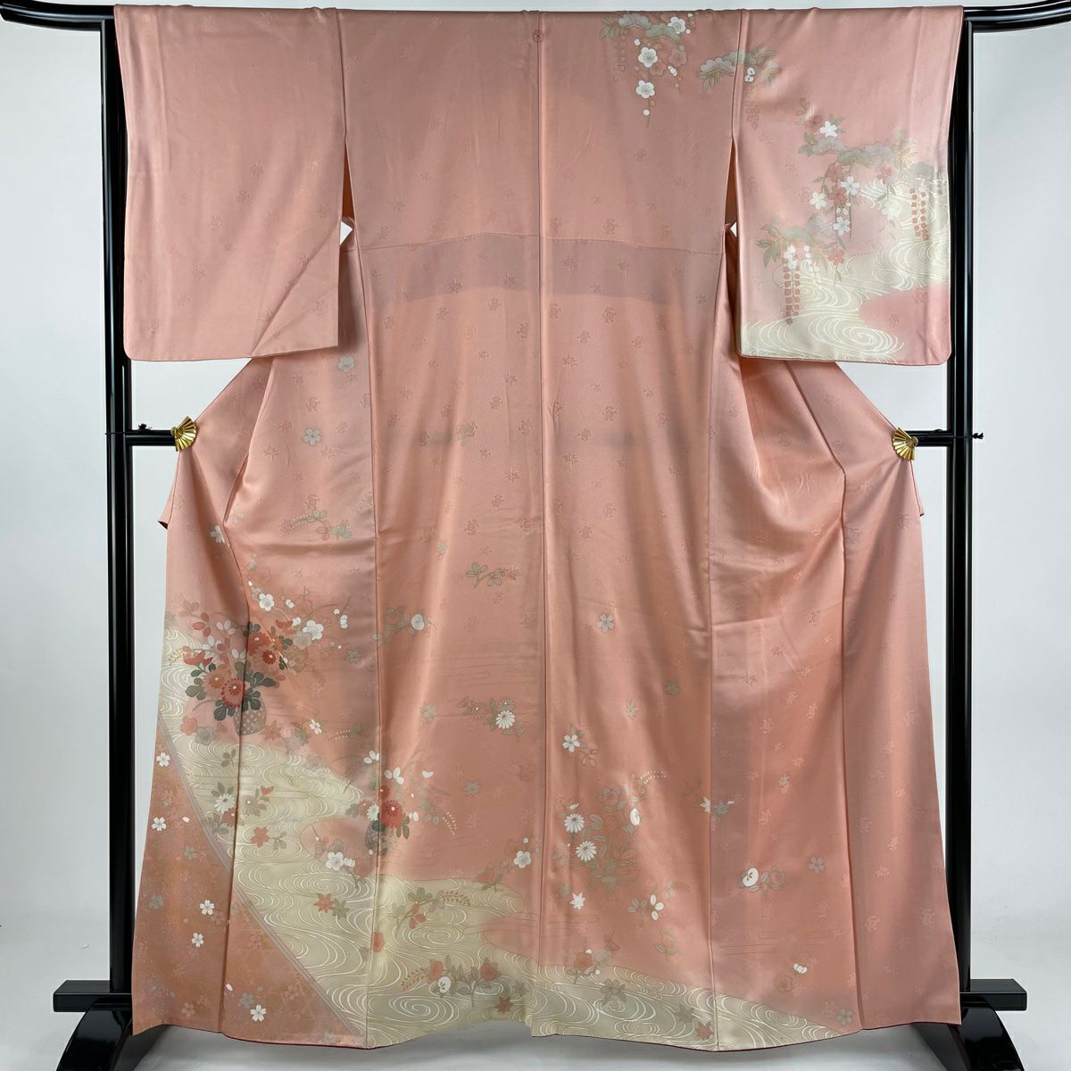 小紋 身丈161cm 裄丈64cm M 袷 個性的 こけし 玩具 縮緬 黒 正絹 小紋 身丈161cm 裄丈64cm M 袷 個性的 こけし 玩具 縮緬 黒 正絹