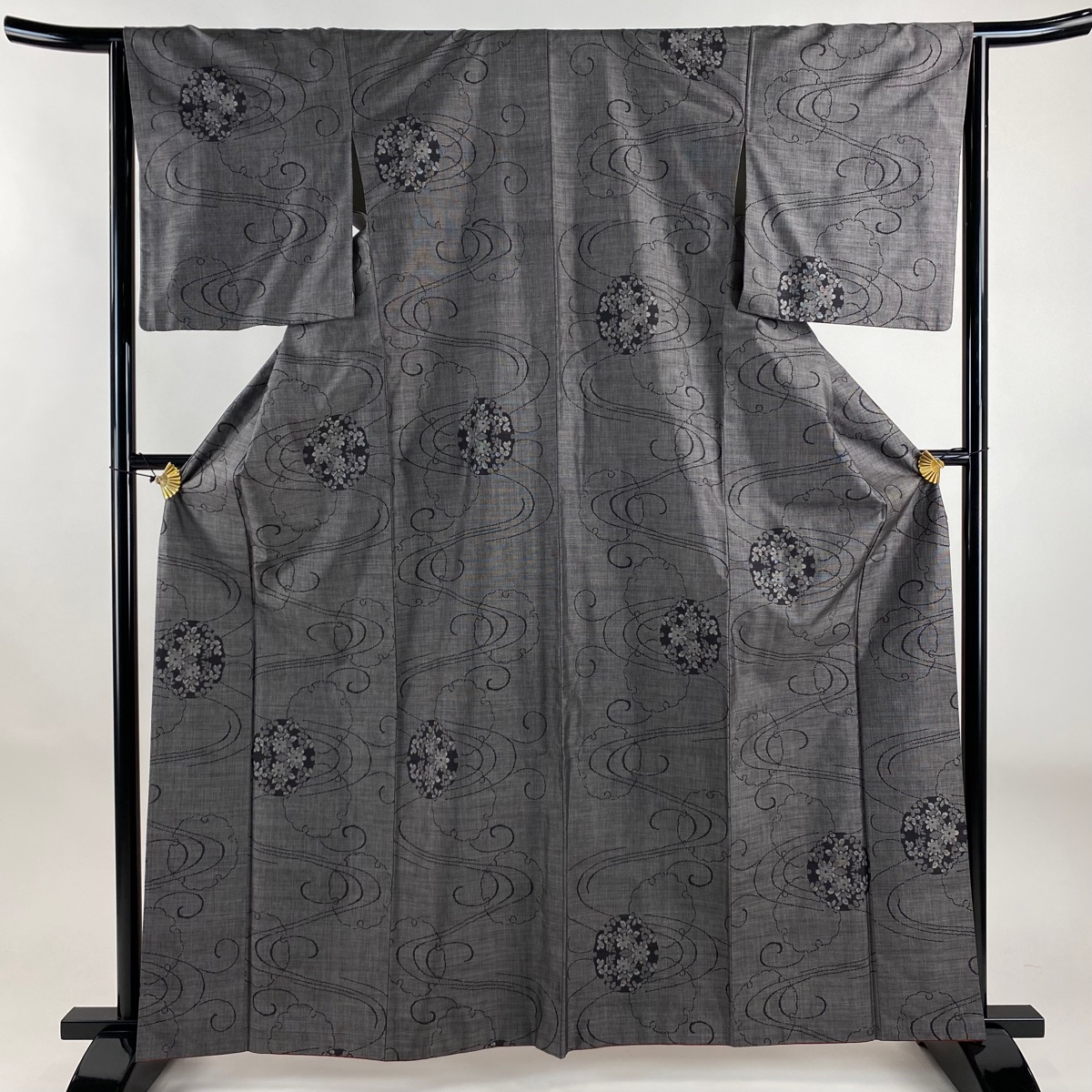 紬 身丈160.5cm 裄丈66.5cm M 袷 姫 短冊 焦茶色 正絹 逸品｜中古